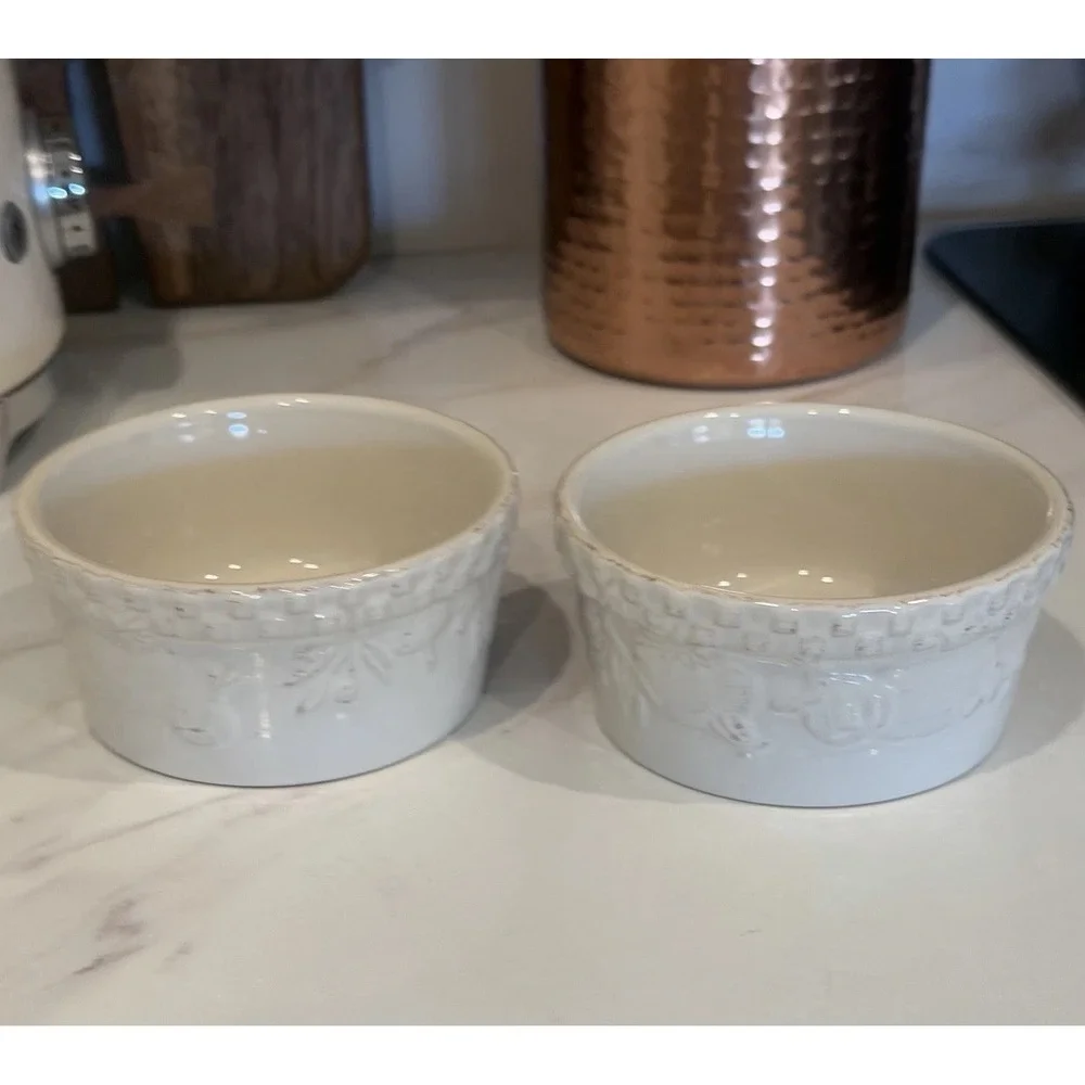 Riviera Van Beers Ramekins Vintage Home Grown Embossed Stoneware 2 Cottagecore
